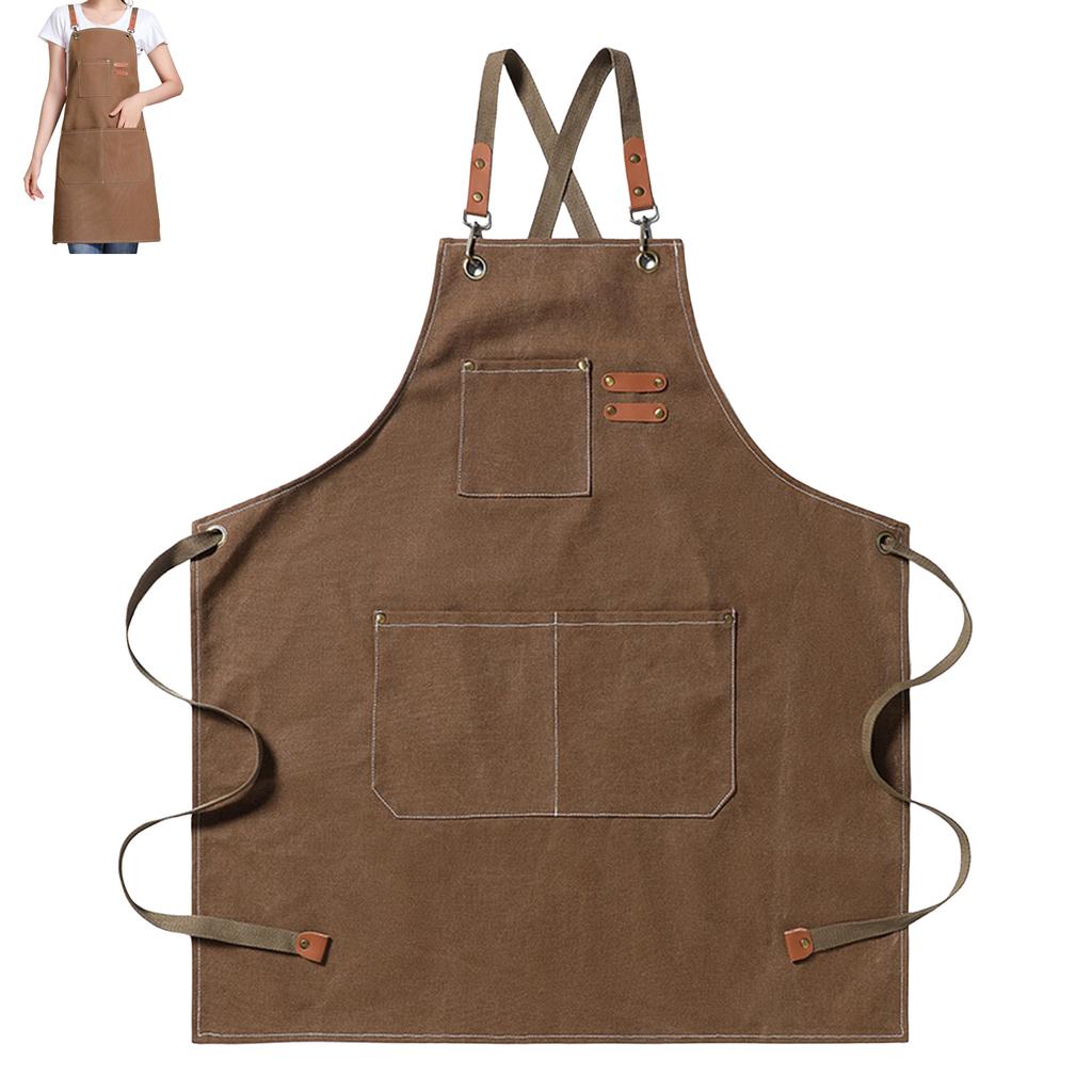Work Aprons for Men Women Wear-resistant Cross Back Apron with Pockets for Art Craft Gardening Florist Coffee House