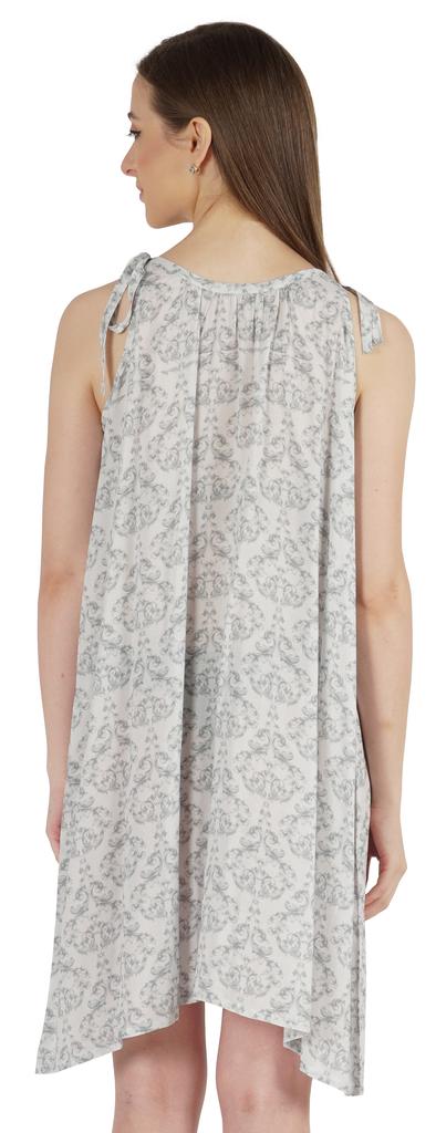 Moomaya Summer Beach Wear Short Dress For Womens Printed Sleeveless Tie-Up Midi