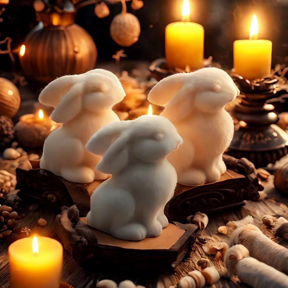 Couple Rabbit Shape Silicone Mold DIY Scented Candle Silicone Mould Soap Candle Making Supplies Gifts Easter Home Decoration