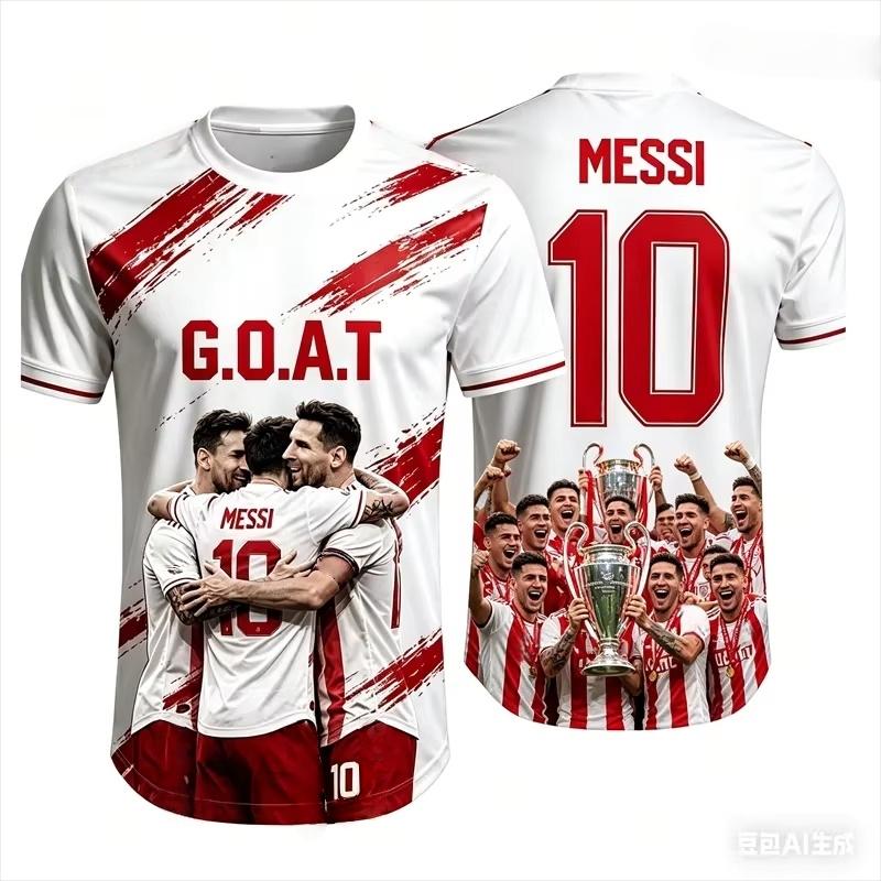 2026 Messi No.10 G.O.A.T Print Football T-shirt, 3D Graphic Sports Jersey, Unisex Adult Casual Short Sleeve Soccer Fan Tops