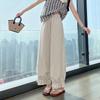 2026 Women's Pleated Ruffle Lace Hem Lantern Pants: Silk Cotton, Tapered Leg, Light and Casual for Spring/Summer