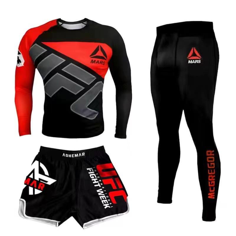 Mens Quick Dry UFC Boxing Muay Thai Cycling Jersey Set Breathable Compression Shorts Suit
