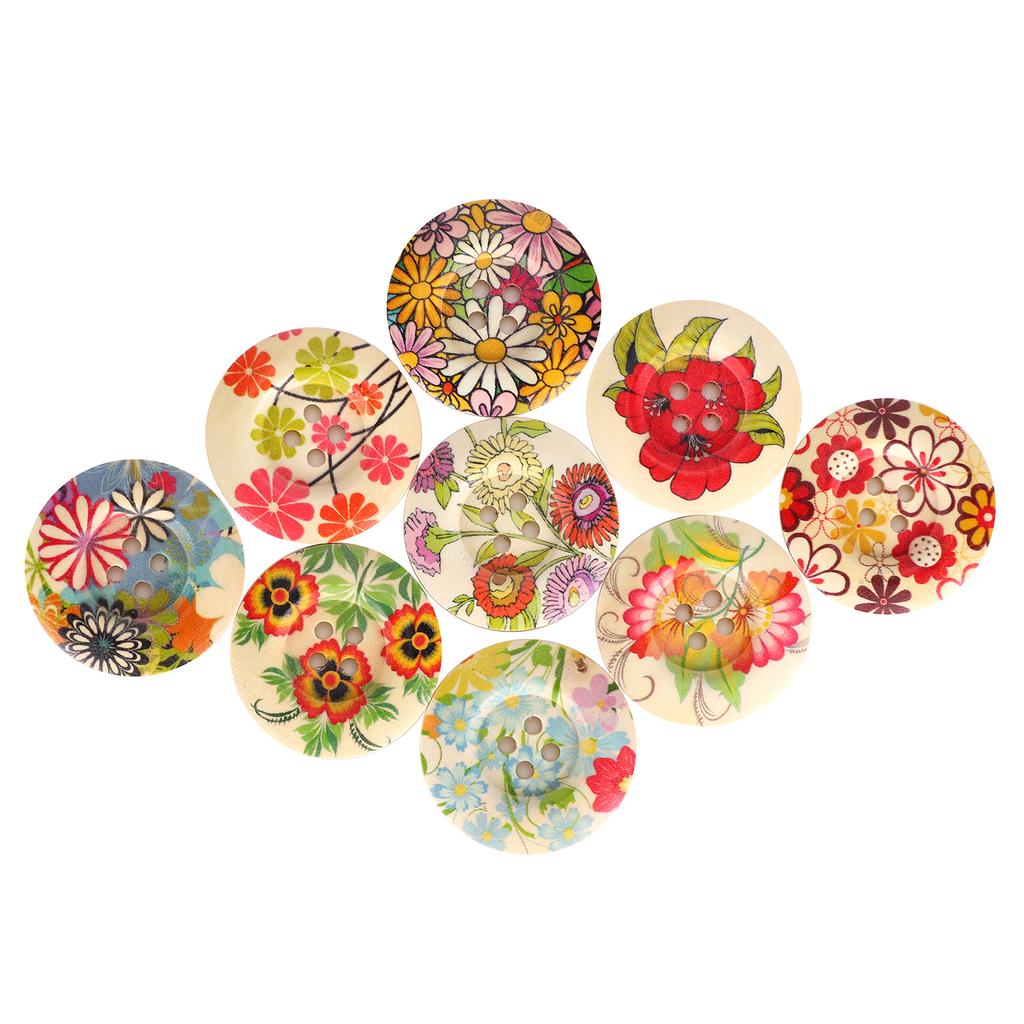 100Pcs Buttons Natural Wood Color Painted Printing Wide Sided DIY Clothing Accessories 30mm