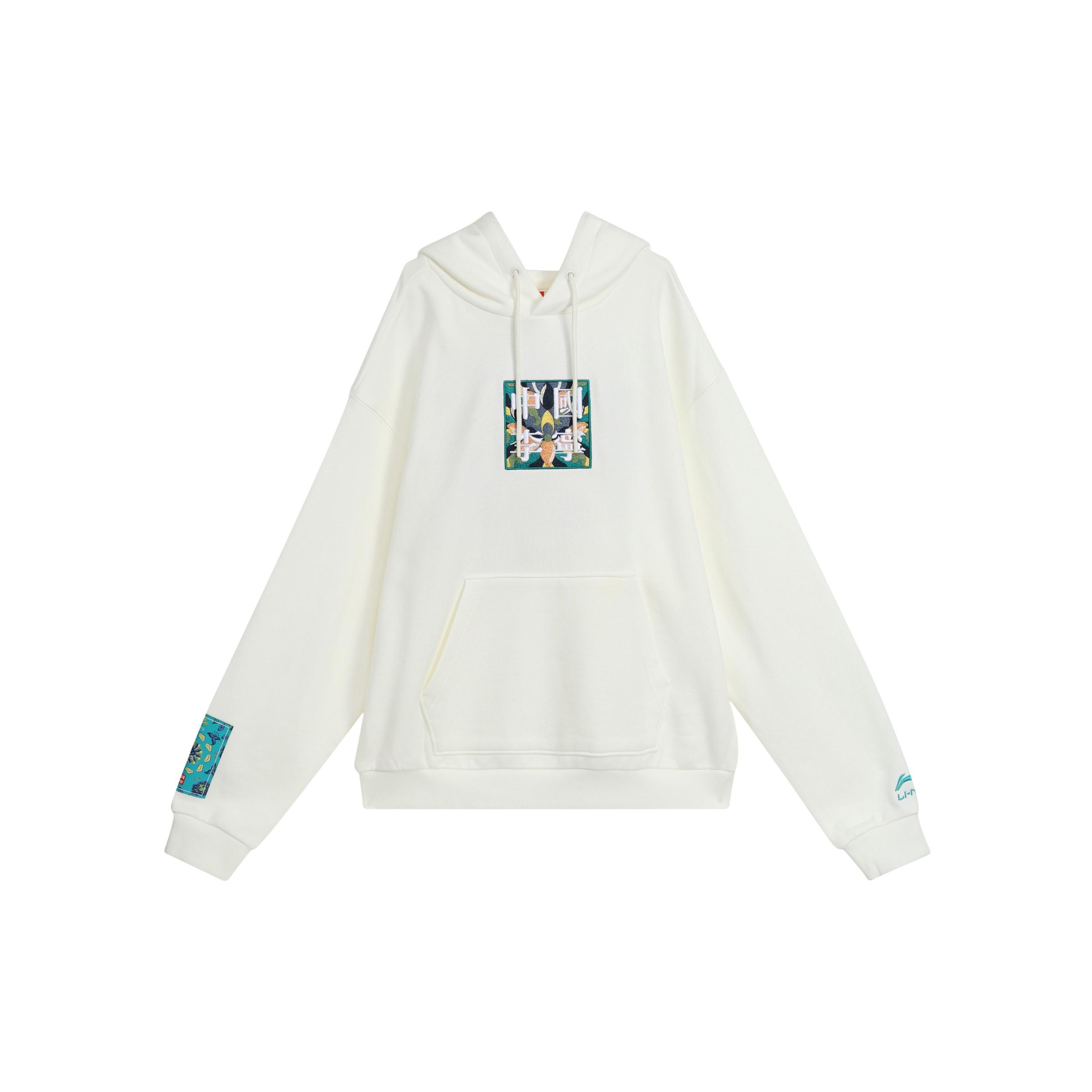 Li-Ning Paris Fashion Week Pattern Embroidered Pullover Hoodie  White  Men s AWDQ625-3 XL