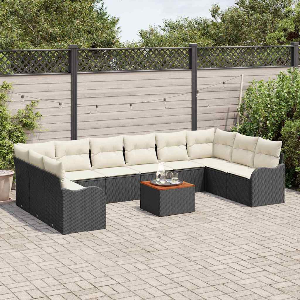 Garden Sofa Set 11 pcs Black and Cream Poly Rattan