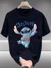 Disney Stitch Graphic T-shirt - Summer Short Sleeve Loose Fit Casual Tee with Heart Design