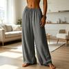 Women Pants Elastic High Waist Adjustable Drawstring Wide Leg Loose Fit Trousers Pure Color Lightweight Breathable Pants