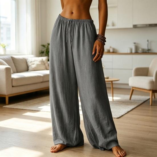 Women Pants Elastic High Waist Adjustable Drawstring Wide Leg Loose Fit Trousers Pure Color Lightweight Breathable Pants