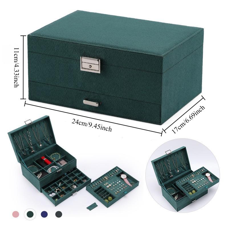 Leather Jewelry Box Locked Rings Storage Containers Three Layer Jewelry Packaging Boxes Bracelet Necklace Storage Accessories зелёный