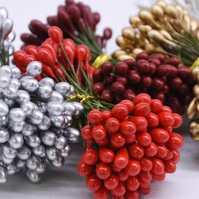 5mm künstliche Beeren Gold Silber Kirschblütenstaub Mini-Blumen für DIY-Kränze Hochzeits-Party-Deko