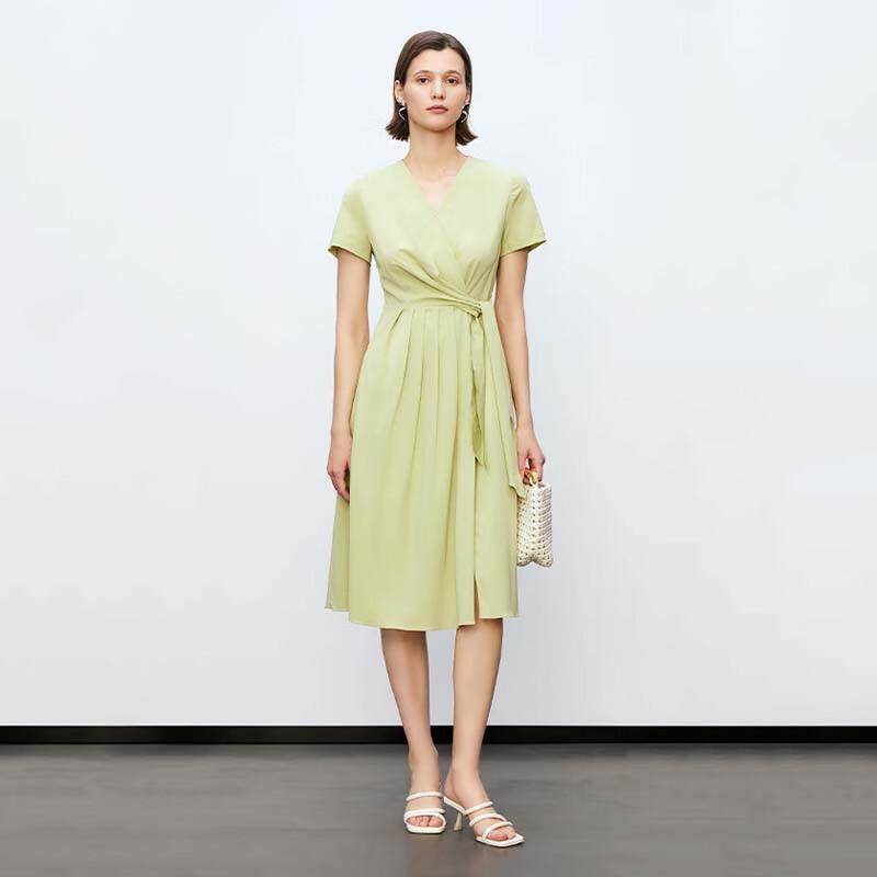 JESSIE Chic Waist-Tie Pleated V-Neck Dress