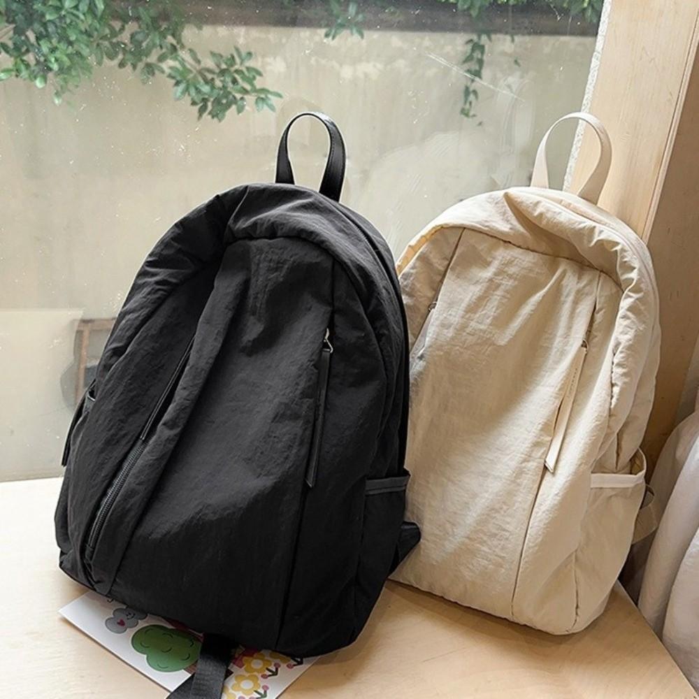 Lightweight Nylon Backpack Solid Color Student Schoolbag Simple Travel Backpack Girls