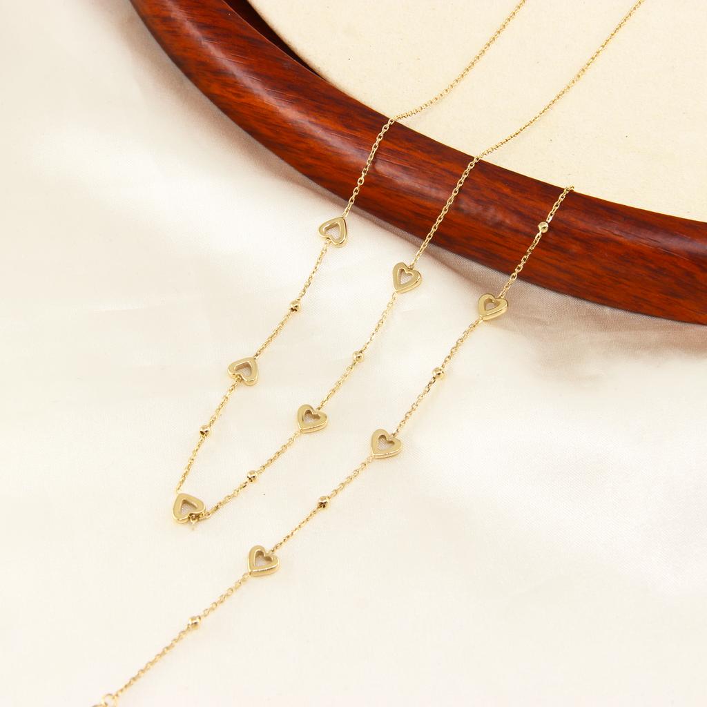 14K Gold-Plated Stainless Steel Set Necklace Bracelet Heart-Shaped Trendy Engagement Anniversary Wedding Party Gift