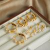 Hong Kong Retro U-Shaped Asymmetrical Geometric Pearl Earrings, 18K Gold Titanium Steel