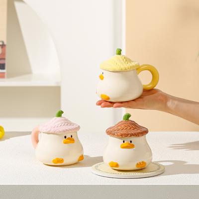 Ceramic Mug with Lid Cute Tea Cup Dormitory with Female Creative Breakfast Couple Home Drinking Cup Office