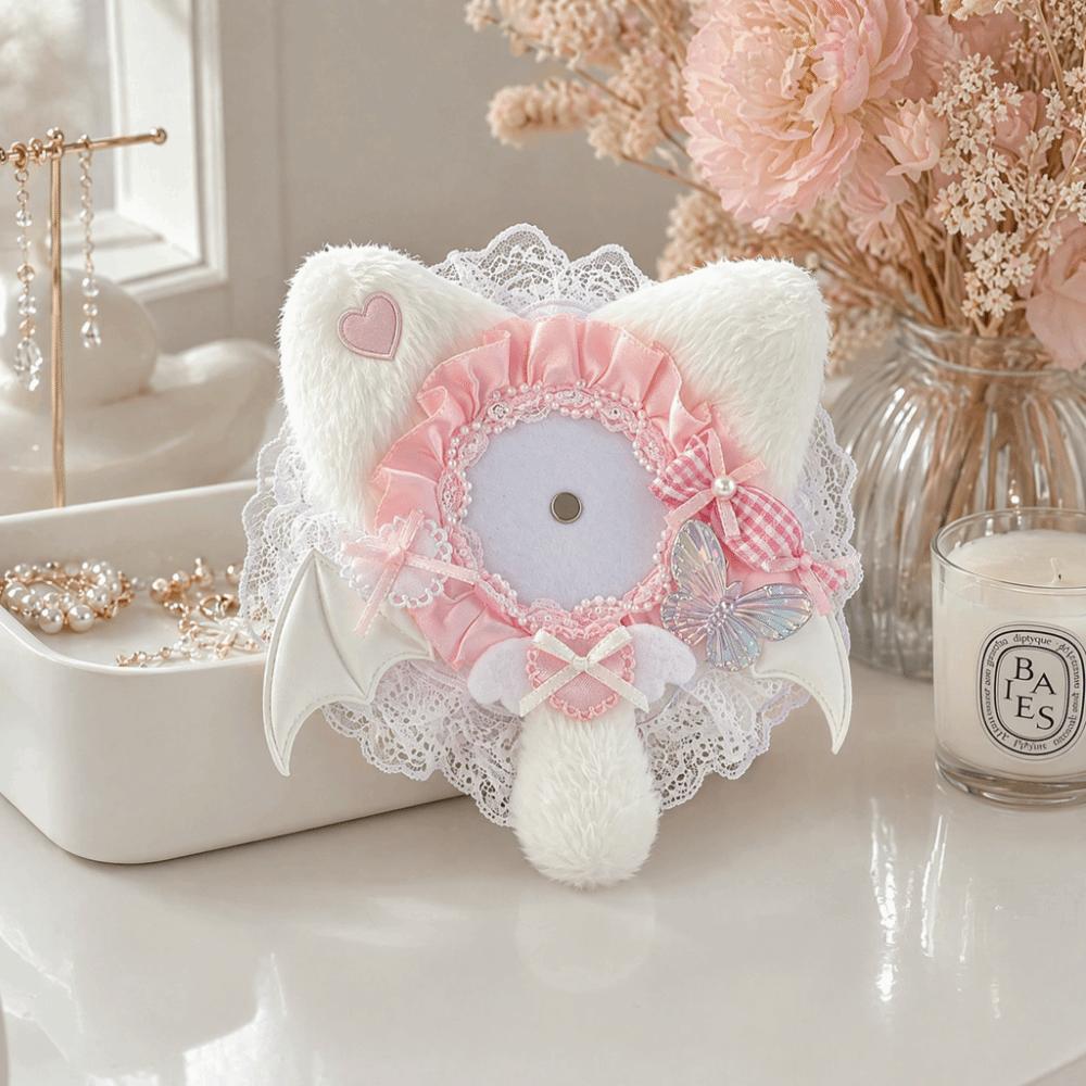 Lace Edged Badge Display Case Cat-Ear Shape Can Badge Cover Lightweight Badge Holder  Ita Bag