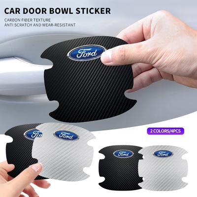 O84PCS Car Door Handle Bowl Scratch Protector Carbon Fiber Stickers For Mk2 Mk3 Ranger Mondeo Mk4 S-MAX Kuga Mustang Fusion