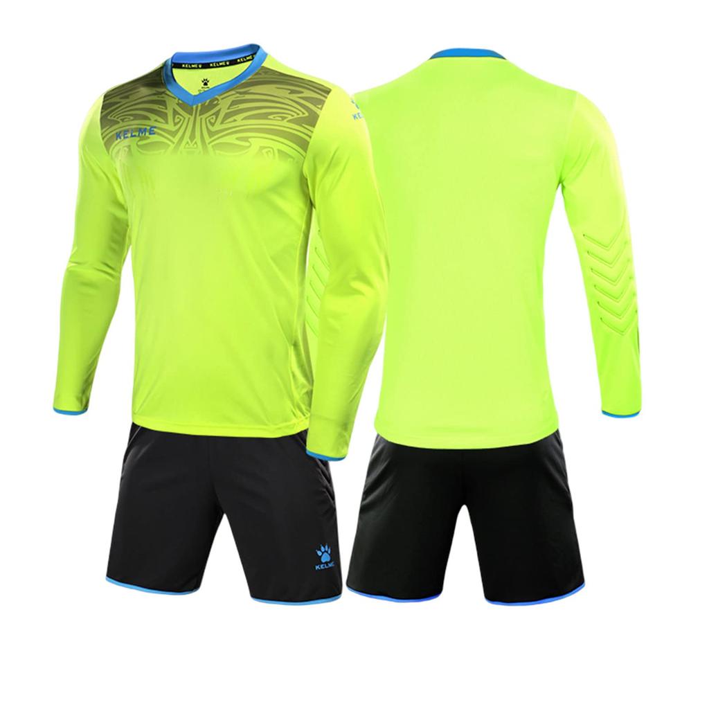 Kelme Men's Goalkeeper Jersey Set, Long Sleeve, Soccer Goalkeeper Training Wear, Fluorescent Yellow, Size 2XL