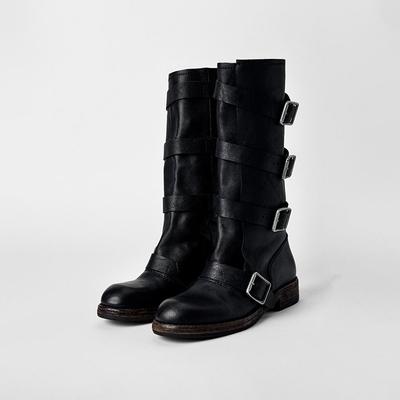 Rindslederversion~ Britische Gürtelschnalle Plattform Ritterstiefel Damen hohe Stiefel bis zum Knie Westernstiefel echtes Leder vielseitige Stiefel