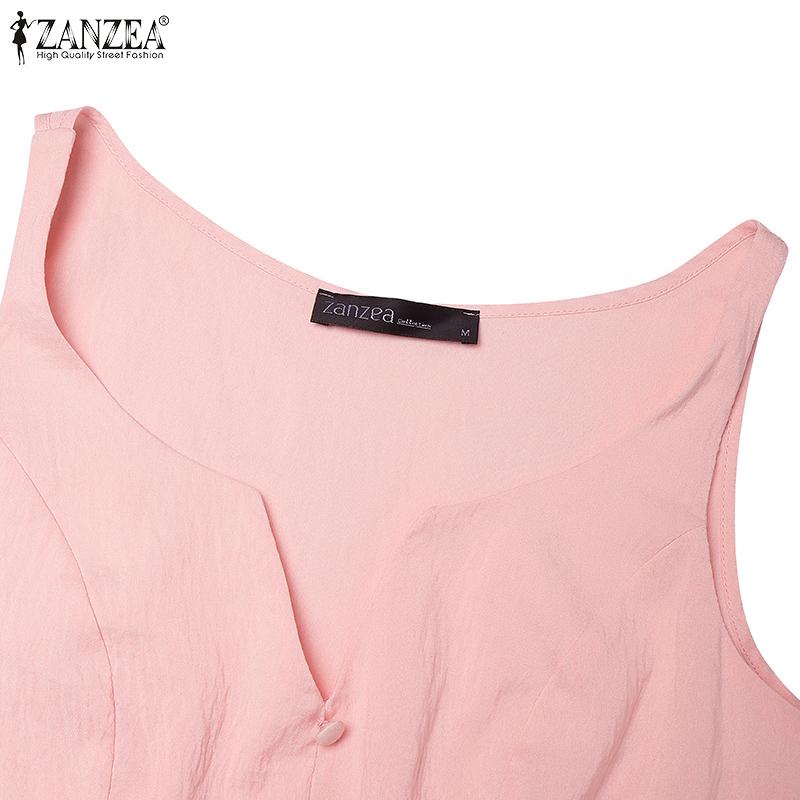 ZANZEA Women Summer V-Neck Sleeveless Lace Patchwork Casual Dress