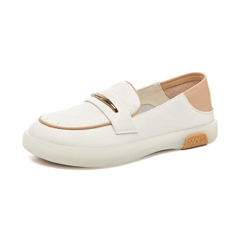 Chaussures blanches en cuir Mocassins Chaussures plates