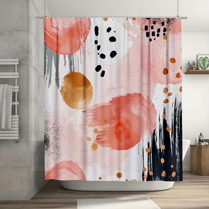 

1pc Blush & Golden Abstract Shower Curtain - 180.34x180.34 cm Polyester, Fashionable Summer Bathroom Decor with 12 Plastic Hooks 90x180cm