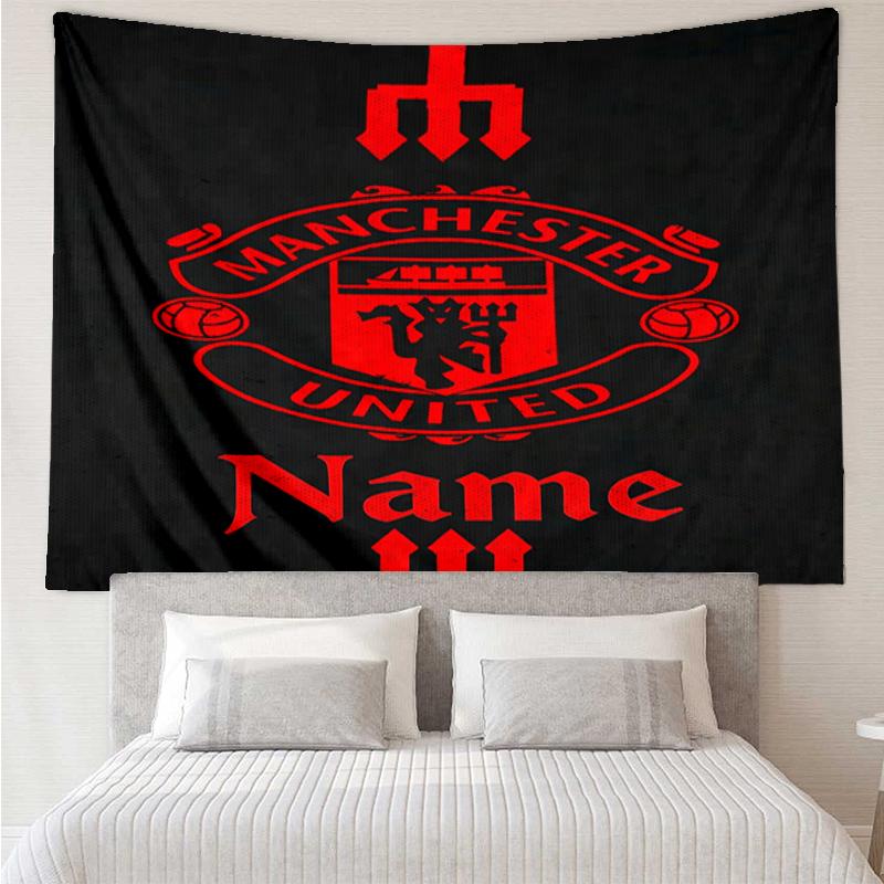 Custom Name Manchester United Print Tapestry, Backdrop, Easy Setup, Ideal for Bedroom, Office & Living Room, with Aesthetic Wall Hanging Decor.