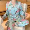 Pyjama Set met Luipaardprint voor Dames Idyllische Stijl Lange Mouw Broek Vrouw Lounge Herfst Winter Cartoon Nachtkleding