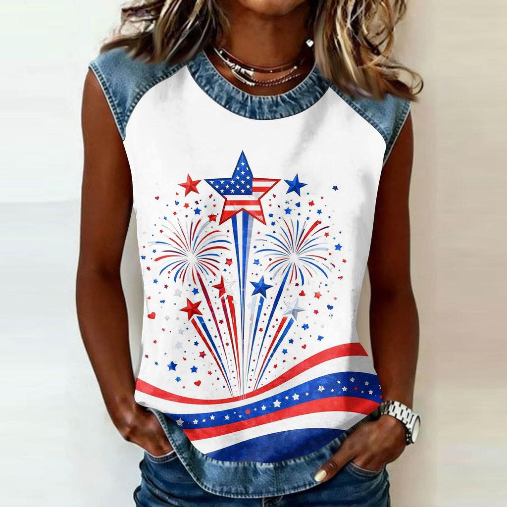 Women's Casual Sleeveless Pullover Top Crew Neck Tank Shirt 250th Anniversary Graphic Print Sleeveless Tee for Summer