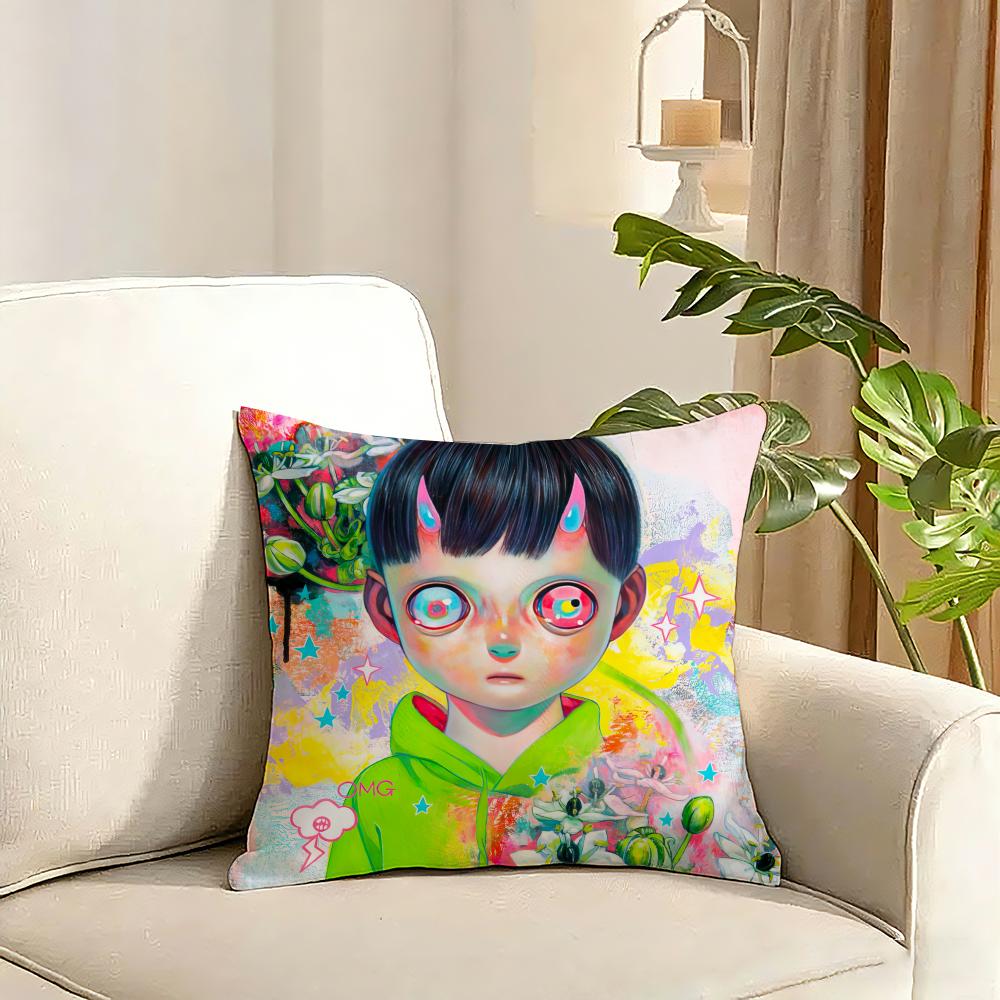 HHikari Shimoda IllustrationS Cushion Cover Reversible Plush Pillow Cover Soft Fluffy Home Decor for Sofa Bedroom