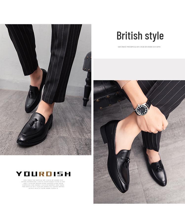 Men's Pointed Toe Slip-on Leather Brogue Shoes - Korean Style Formal/Casual