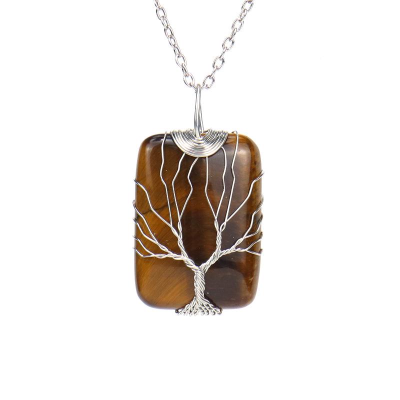 TikTok Live Natural Crystal Agate Tree of Life Pendant Necklace N510