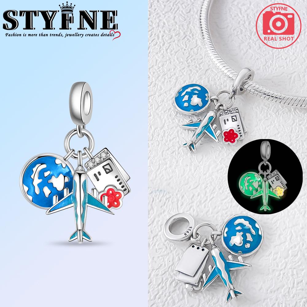 Copper Luminous Travel Series Luggage Plane Car Chain Charms Beads Pendant For Original Bracelet Woman Girl Jewelry
