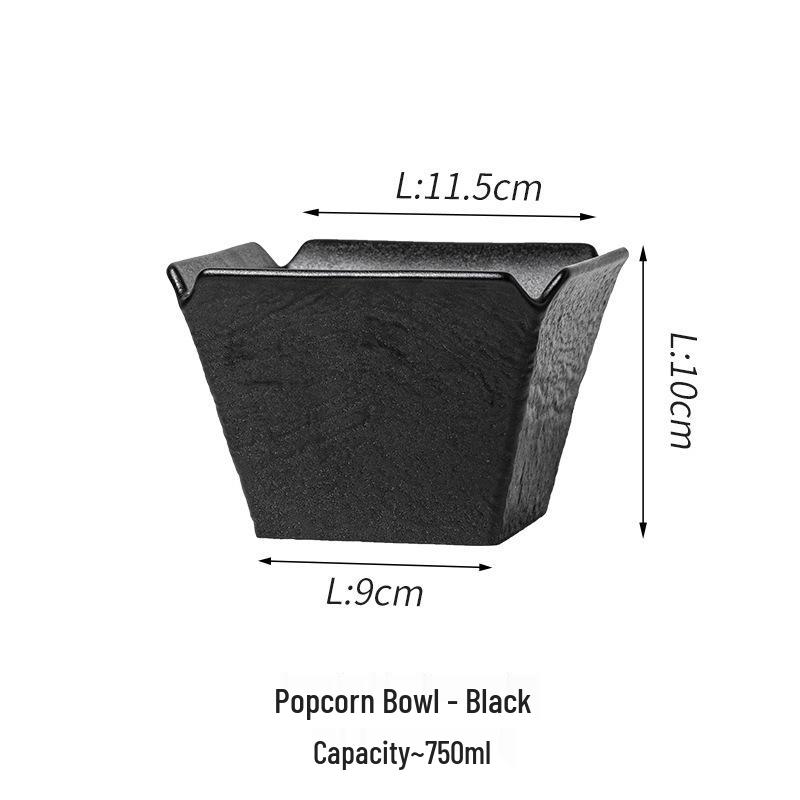 High-Value Black & White Glazed Ceramic Snack Bowl - Large Square Design for Popcorn & Fries