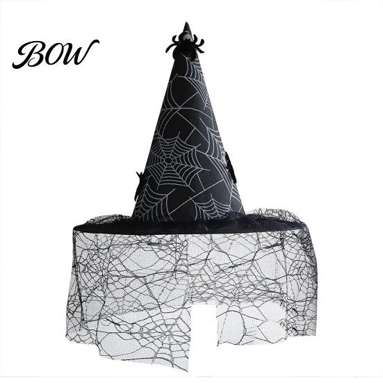 Gothic Wizard Costume Accessories Halloween Witch Hat, with Lace Mesh And Simulated Spiders, Unique Witchy Outfit for Adults Style Accessory, Parties