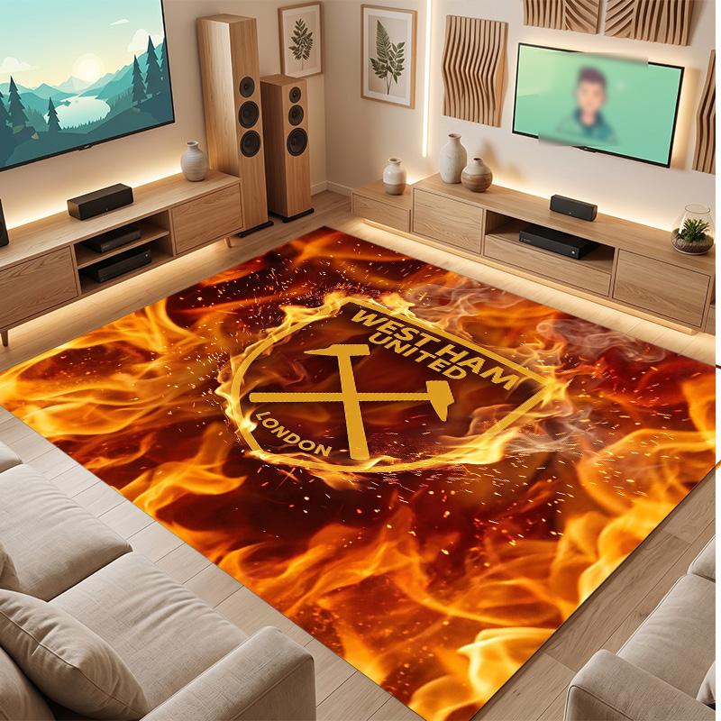 West Ham United Voetbal Print Kristal Fluweel Tapijt, Comfortabel Waterabsorberend Antislip Binnen Vloerkleed