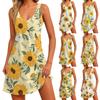 Women's Casual Fashion V-neck Sleeveless Floral Print Side Pocket Dress