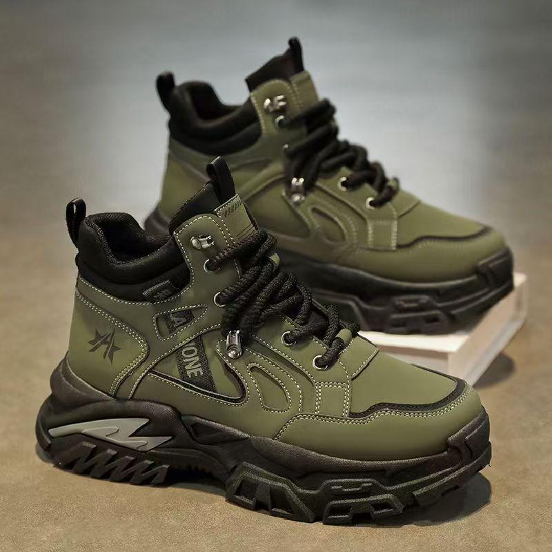 Men's Leather Boots Autumn Black Thick-soled Non-Slip Work Martin Boots Yellow Outdoor Mountaineering Sports Casual Tooling Boots