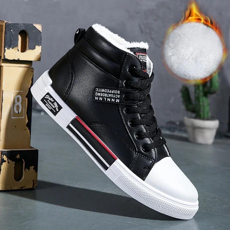 Leder Herren Canvas Schuhe Herbst High-Top Freizeitschuhe für Männer Rutschfeste Herren Sneakers Neue Winter Tenis Masculino