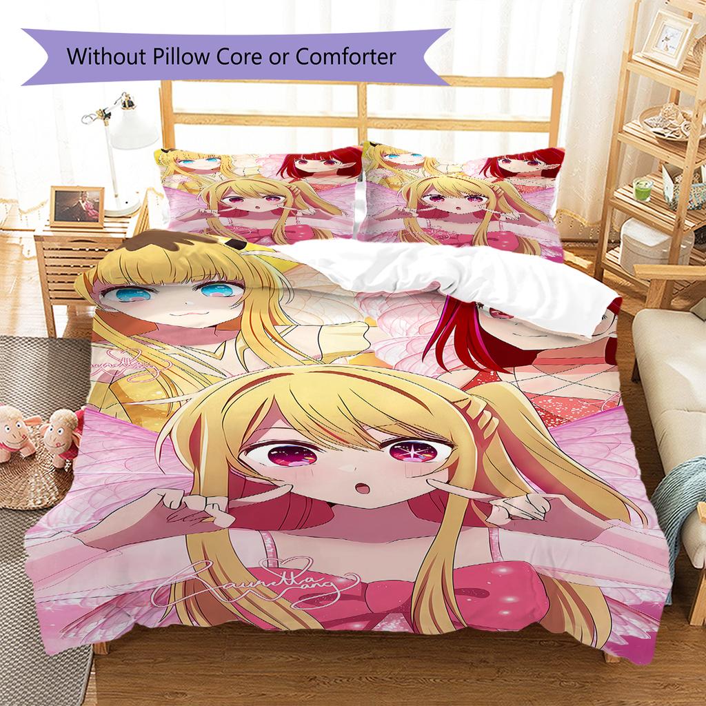Oshi no Ko Pattern Bedding,Quilt Set Quilt Cover Pillowcase Home Birthday Gift (1 * duvet cover + 2 * pillowcase, without core)
