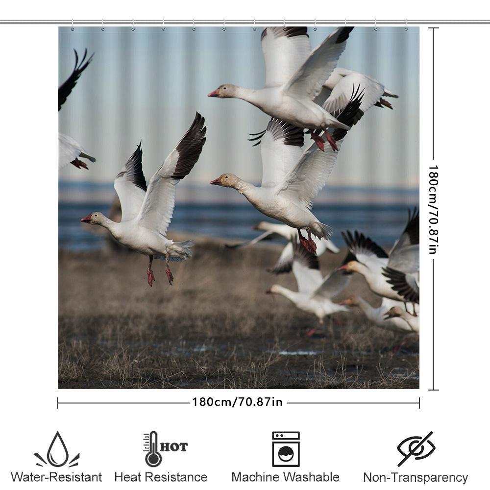 White Duck In Flight Shower Curtain Waterproof Print Home Decor.