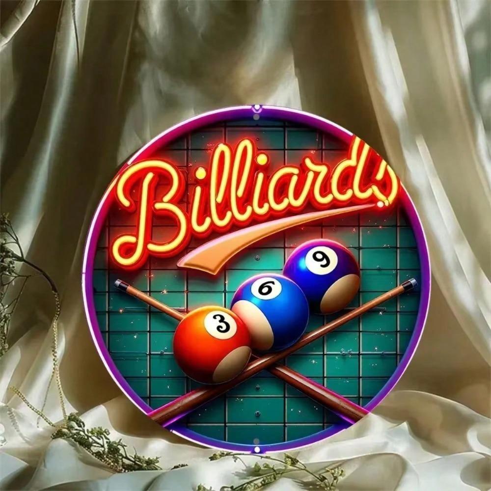 Neon Sign Billiard Balls Wall Art Metal Tin Sign Waterproof Decor For Home Bar Garage