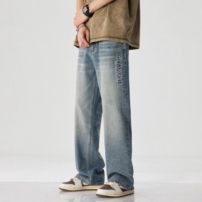 

Летние джинсы в американском ретро-стиле, брюки нового фасона, прямые, свободные, широкие, повседневные 4XL