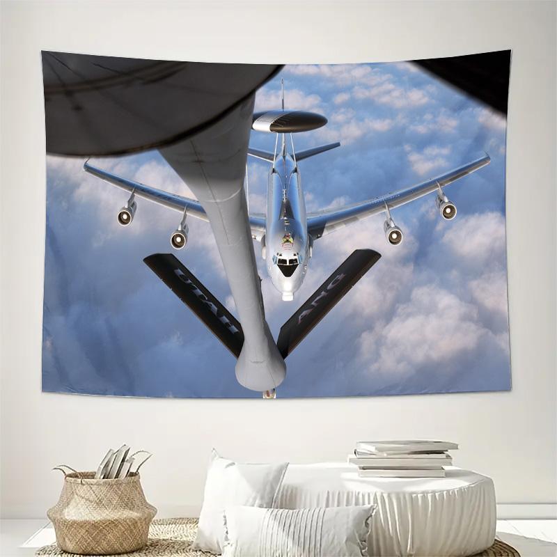 Aircraft E 3 Sentry AWACS Jet Plane Sky Clouds Aviation Photography Wall Tapestry Machine Washable All Season Decor Print Home