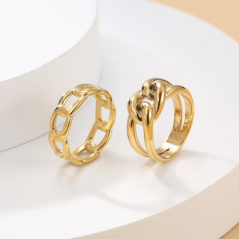 

Chunky Twisted Chain Stainless Steel Ring - Retro Minimalist Design Size 8