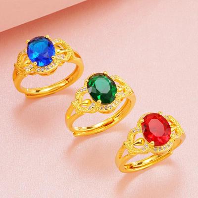 Vietnam Sandgold 24K Zirkonkristall Damen Offener Ring