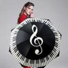 1pc Automatic Folding Umbrella with Piano Keyboard & Treble Clef Design - Portable Compact Folding Umbrella with 8-Rib Sturdy