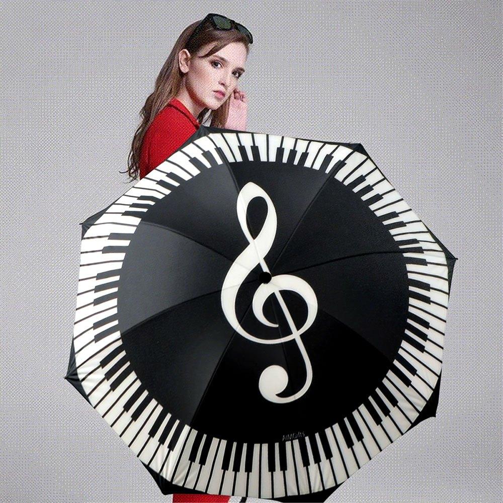 1pc Automatic Folding Umbrella with Piano Keyboard & Treble Clef Design - Portable Compact Folding Umbrella with 8-Rib Sturdy