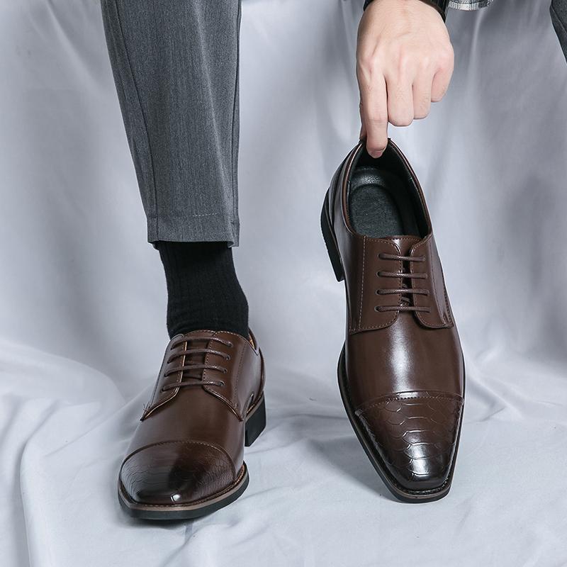 Brock leather shoes engraved British style wedding groom shoes hair stylist wear-resistant breathable brown