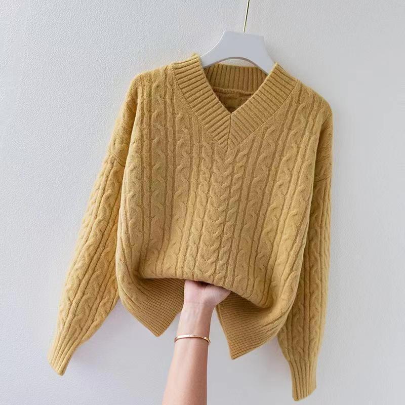 Autumn New Women's Soft Waxy Inner with Autumn and Winter New Retro Twist Lazy Wind Pullover Bottoming Sweater